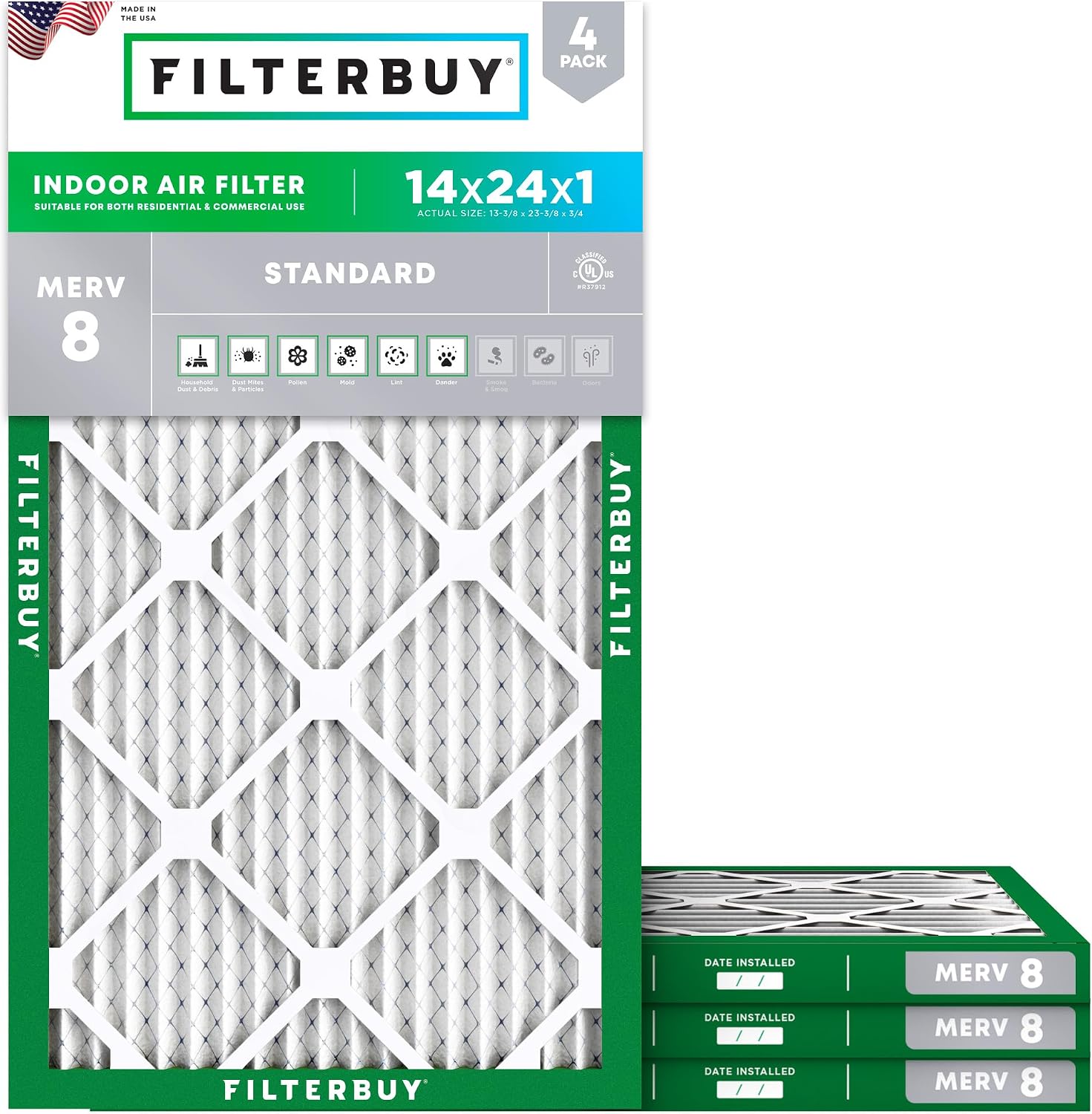 FILTRO DE AIRE 14X24X1 MERV 8 FILTERBUY PACK 4 UNIDADES - 1
