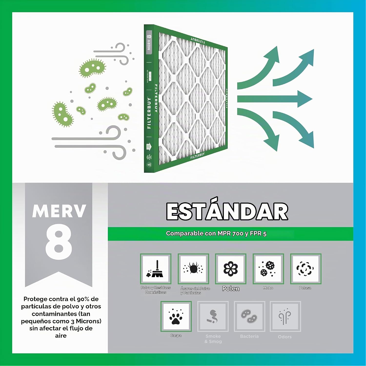 FILTRO DE AIRE FILTERBUY 15X20X1 MERV 8 PACK DE 4 UNIDADES - 4