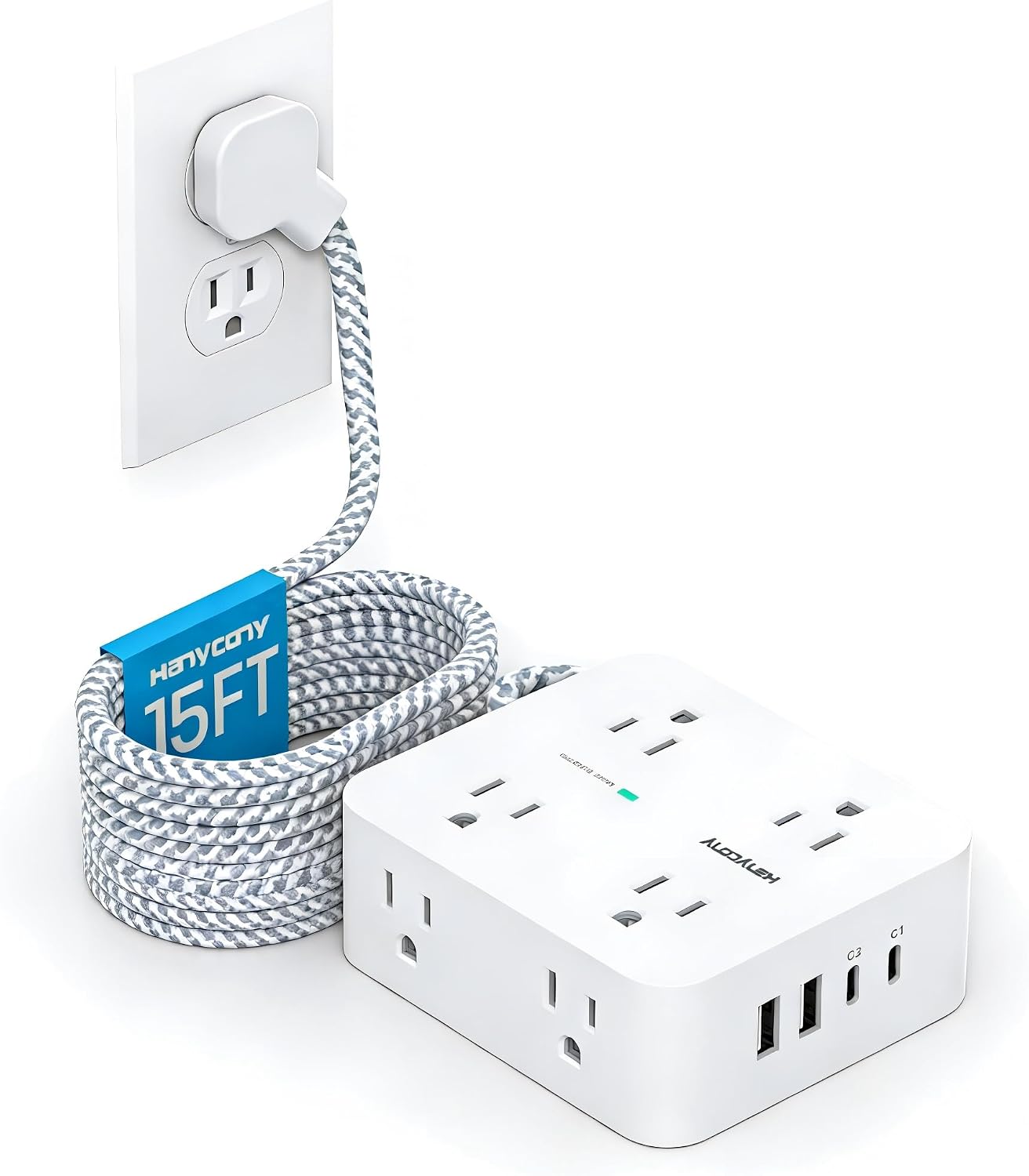 REGLETA DE EXTENSIÓN USB-C 30W CON PROTECCIÓN CONTRA SOBRETENSIONES 15 PIES - 1