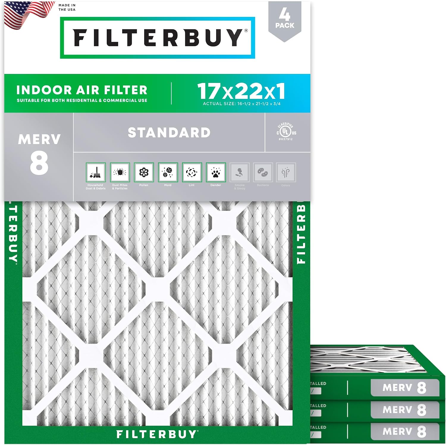 FILTRO DE AIRE FILTERBUY 17X22X1 MERV 8 PACK 4 UNIDADES - 1