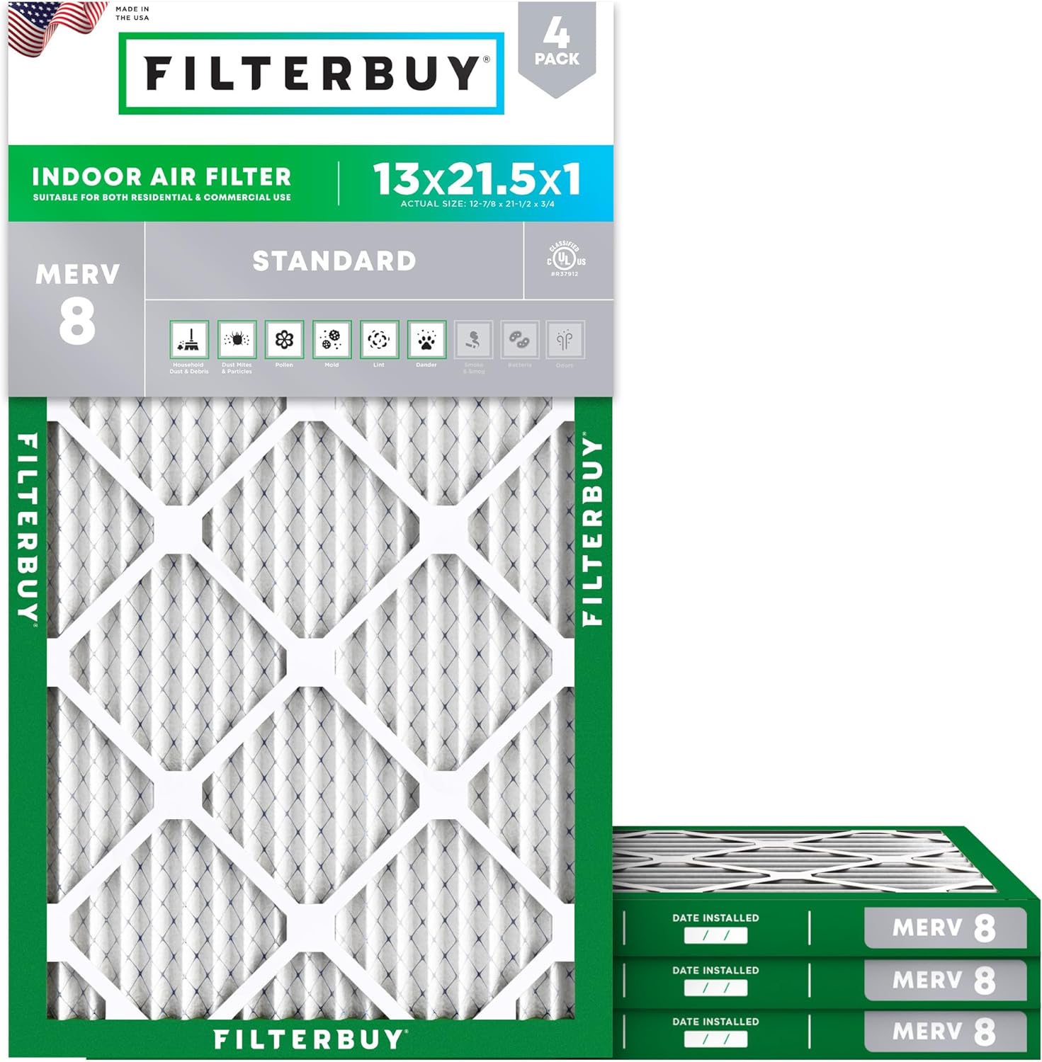 FILTRO DE AIRE 13X21.5X1 MERV 8 FILTERBUY PACK 4 UNIDADES - 1