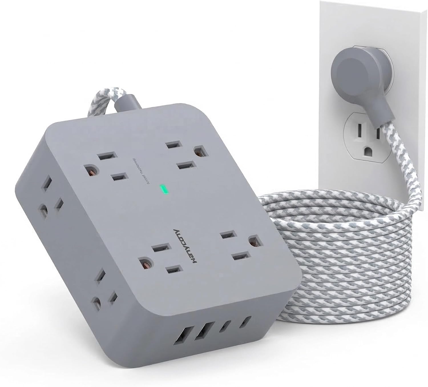 REGLETA DE PROTECCIÓN CONTRA SOBRETENSIONES HANYCONY CON 8 TOMAS Y 4 PUERTOS USB, CABLE DE 15 FT - 1