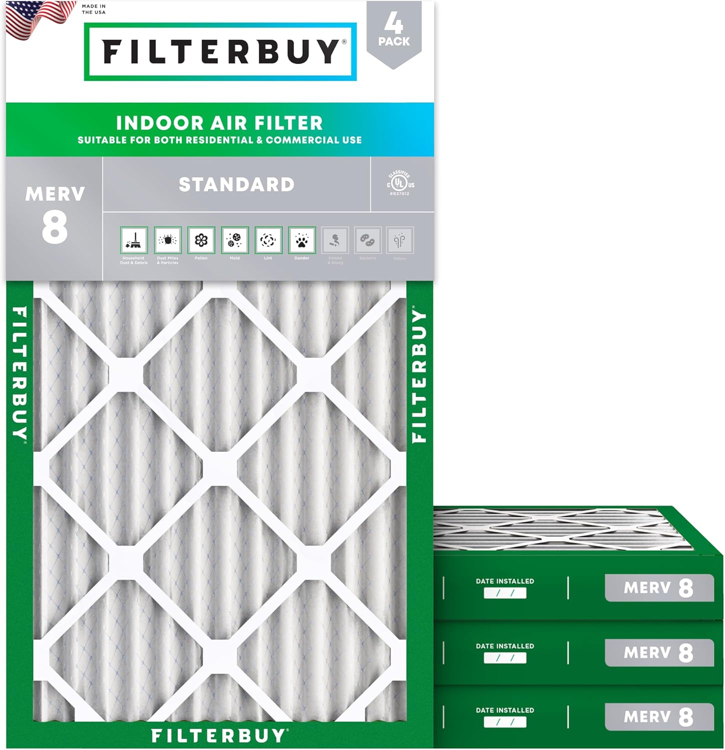 FILTRO DE AIRE FILTERBUY 10X20X2 MERV 8 PACK DE 4 UNIDADES - 1