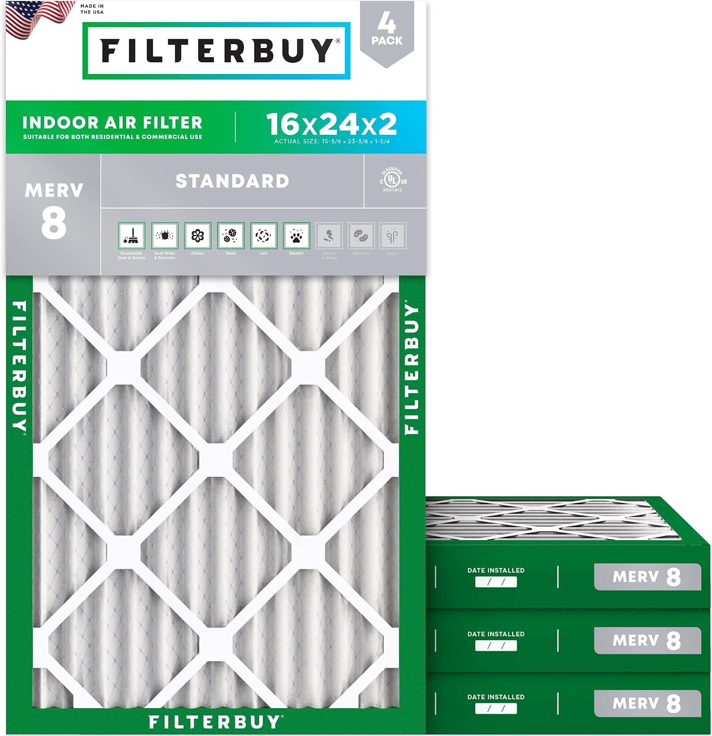 FILTRO DE AIRE FILTERBUY 16X24X2 MERV 8 PACK DE 4 UNIDADES - 1