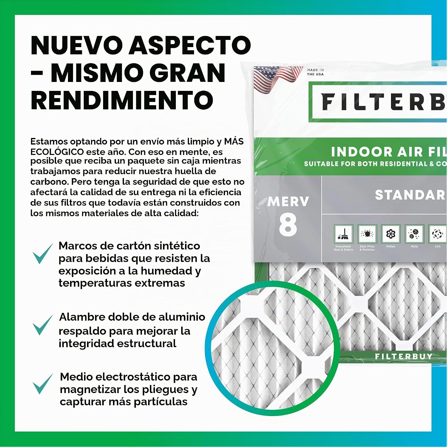 FILTRO DE AIRE FILTERBUY 20X25X2 MERV 8 PACK DE 4 UNIDADES - 3