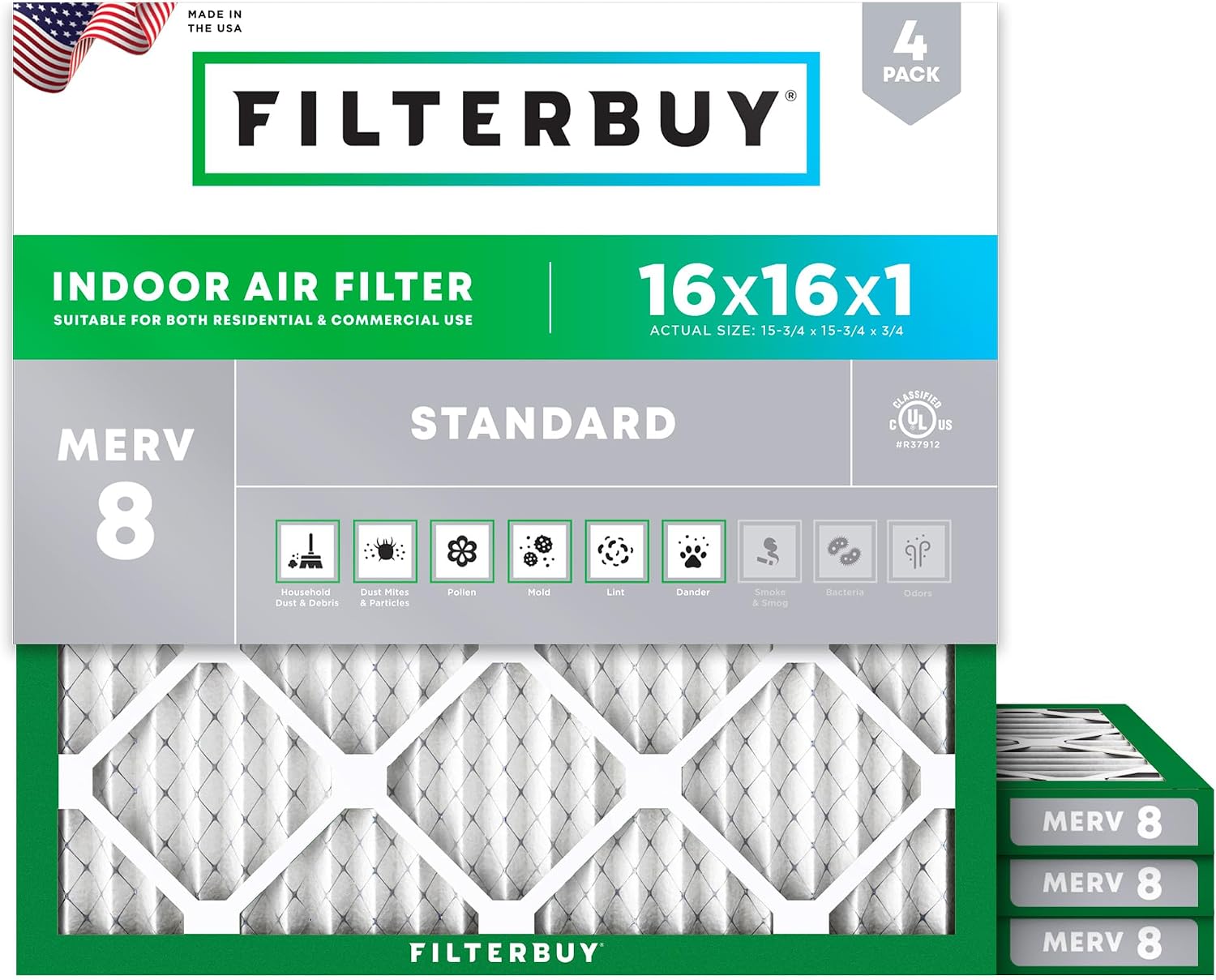 FILTRO DE AIRE FILTERBUY 16X16X1 MERV 8 PACK 4 UNIDADES - 1
