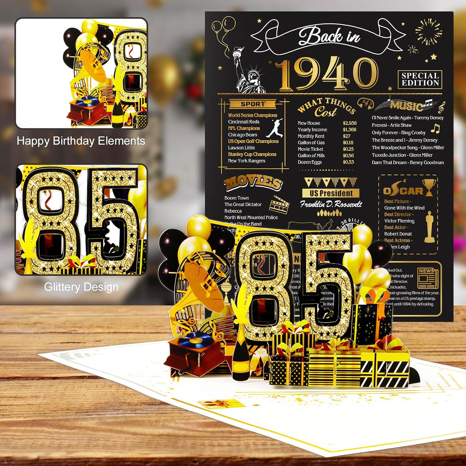 TARJETA DE CUMPLEAÑOS 85 AÑOS POP-UP 3D OLOSONG - 4