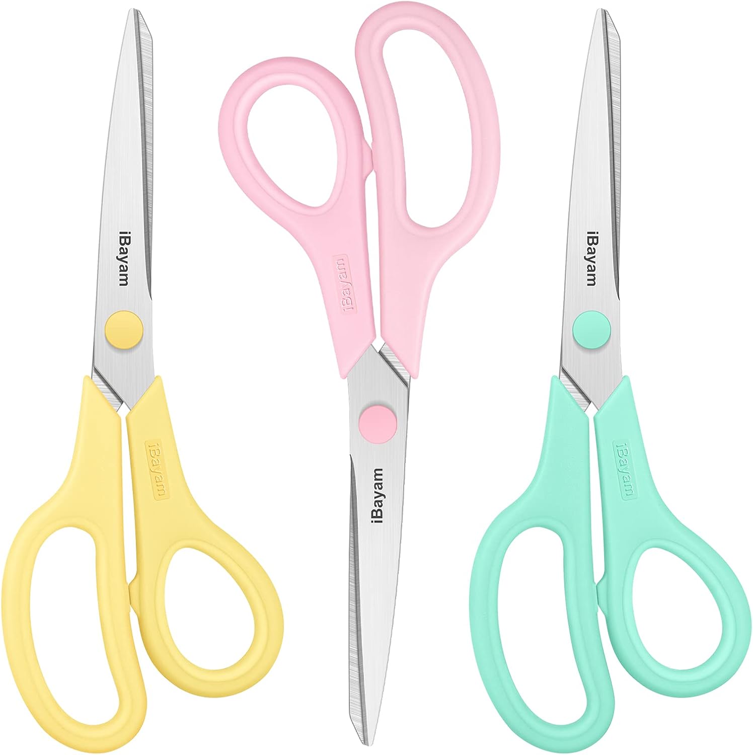 TIJERAS IBAYAM 8.5 PULGADAS MULTIUSOS PACK 3 PARES AMARILLO ROSA TURQUESA - 1
