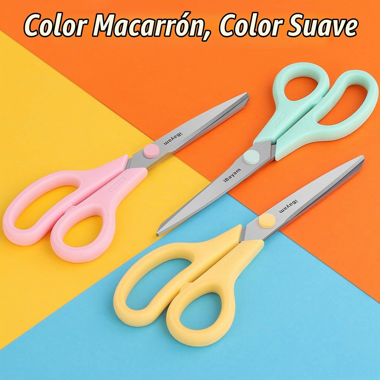 TIJERAS IBAYAM 8.5 PULGADAS MULTIUSOS PACK 3 PARES AMARILLO ROSA TURQUESA - 2
