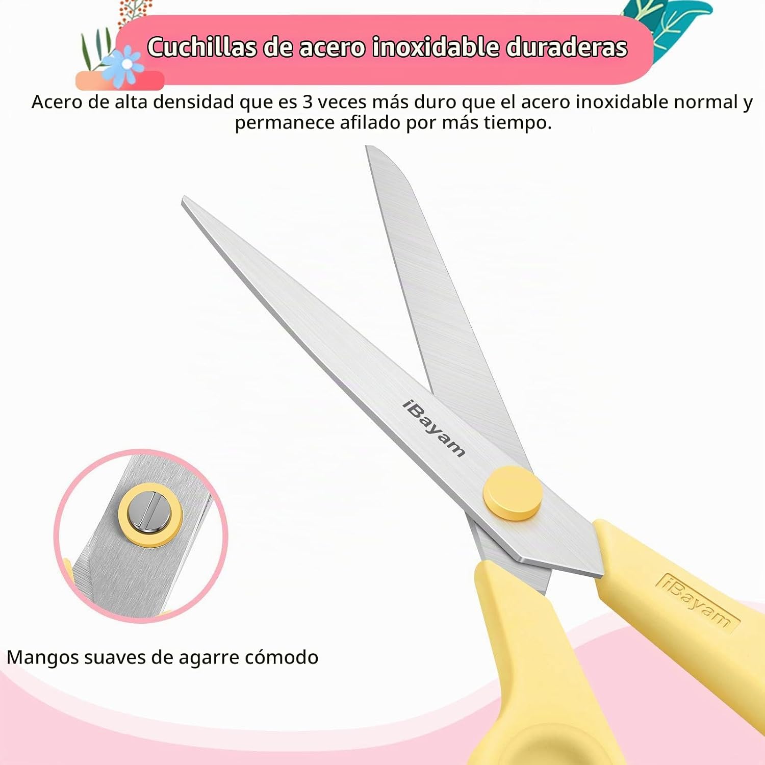 TIJERAS IBAYAM 8.5 PULGADAS MULTIUSOS PACK 3 PARES AMARILLO ROSA TURQUESA - 4