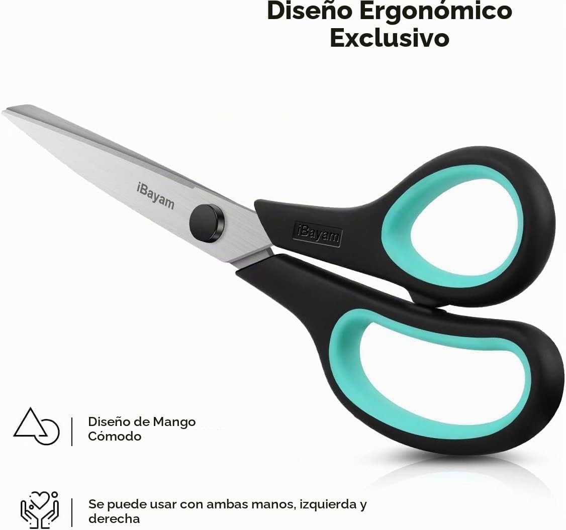 TIJERAS IBAYAM 8.5 PULGADAS MULTIUSOS MANGO ERGONÓMICO NEGRO PACK 24 PARES - 3
