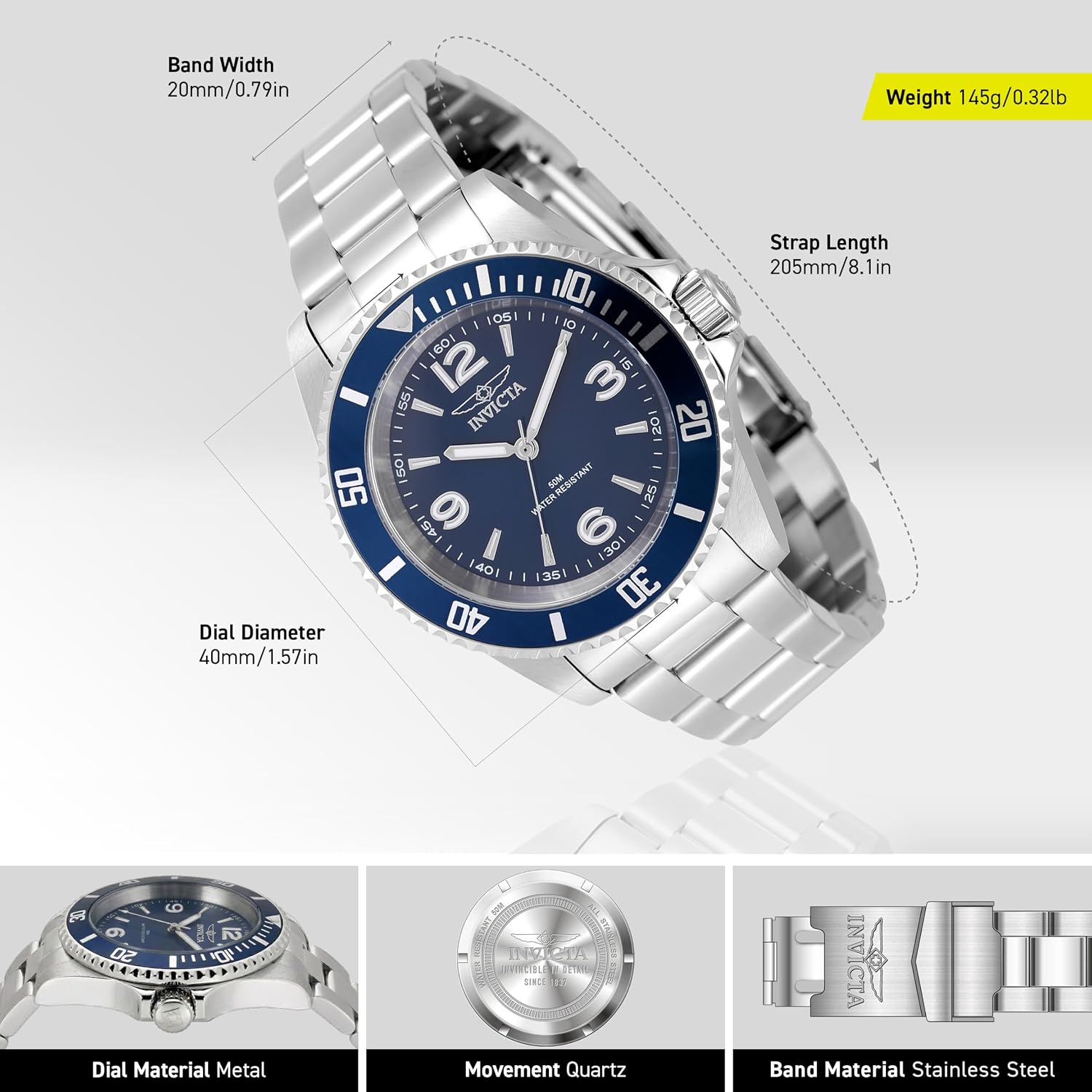 RELOJ DE PULSERA INVICTA PARA HOMBRE ACERO INOXIDABLE 40MM - 3
