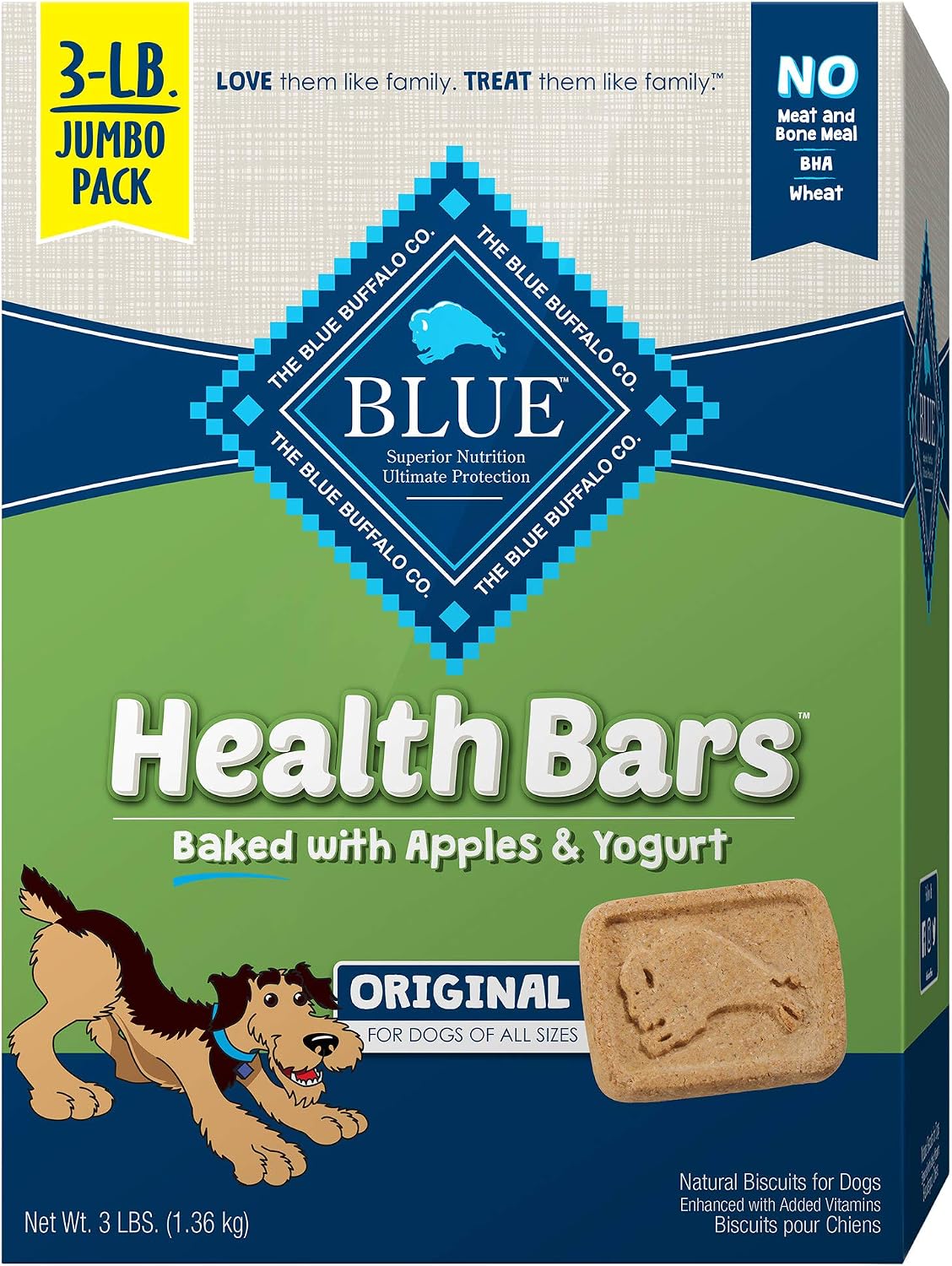GALLETAS PARA PERROS BLUE BUFFALO HEALTH BARS MANZANA Y YOGUR 48 OZ - 1