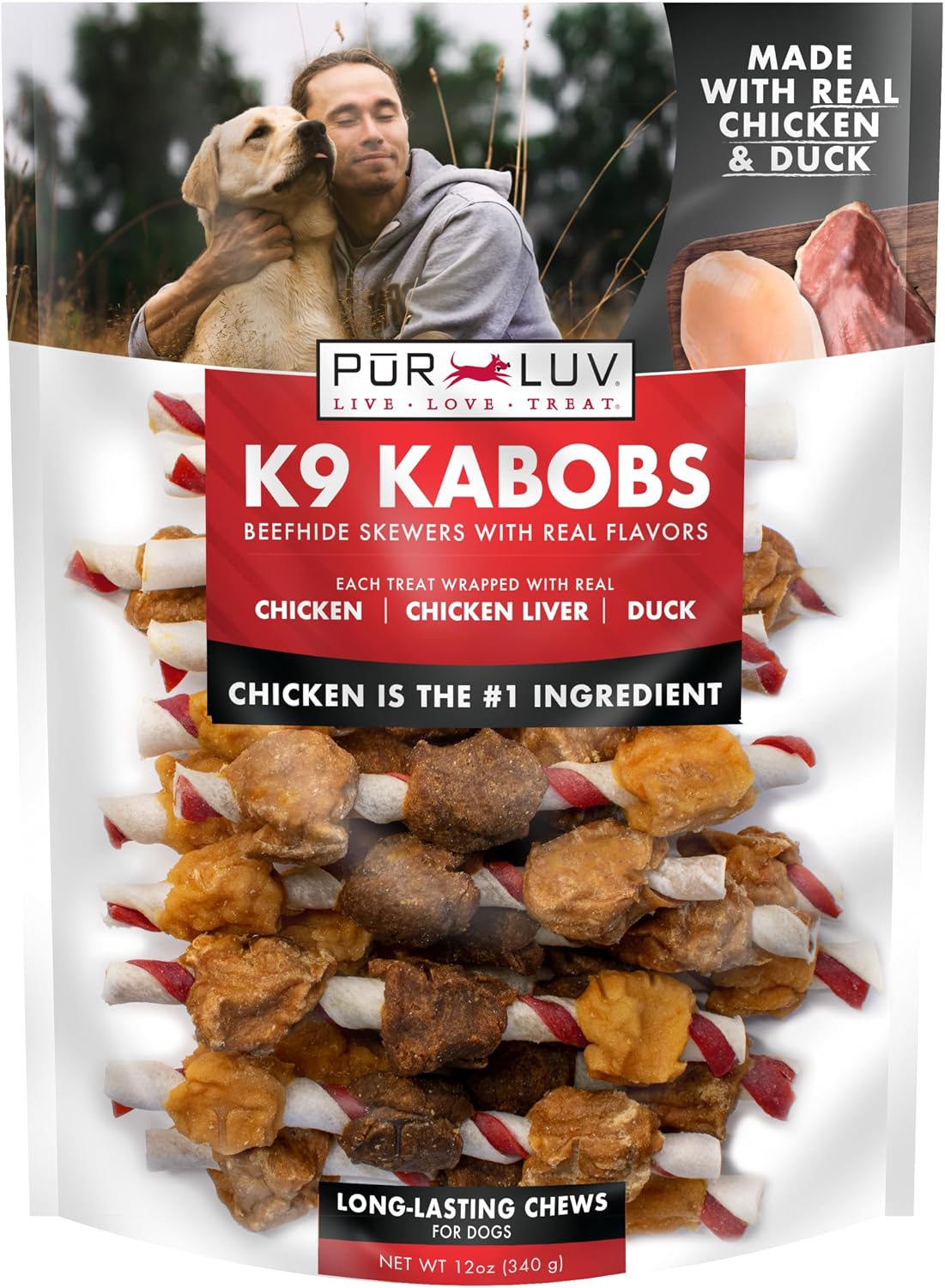 SNACKS PARA PERROS PUR LUV K9 KABOBS POLLO, PATO Y CAMOTE 12 ONZAS - 1