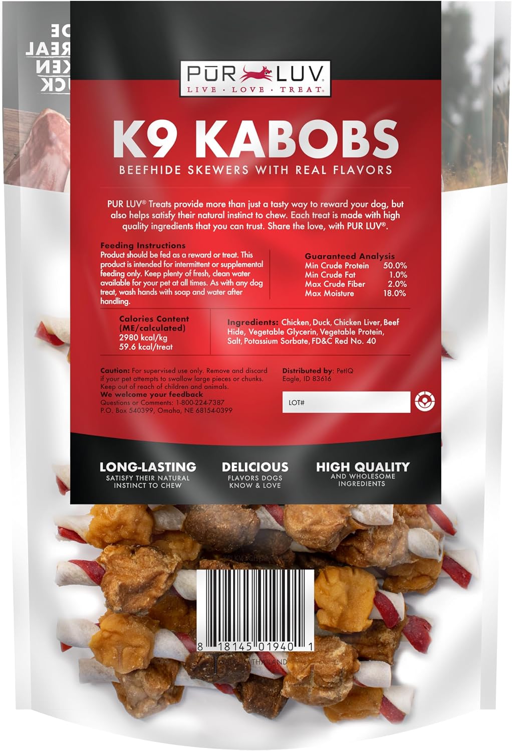SNACKS PARA PERROS PUR LUV K9 KABOBS POLLO, PATO Y CAMOTE 12 ONZAS - 2
