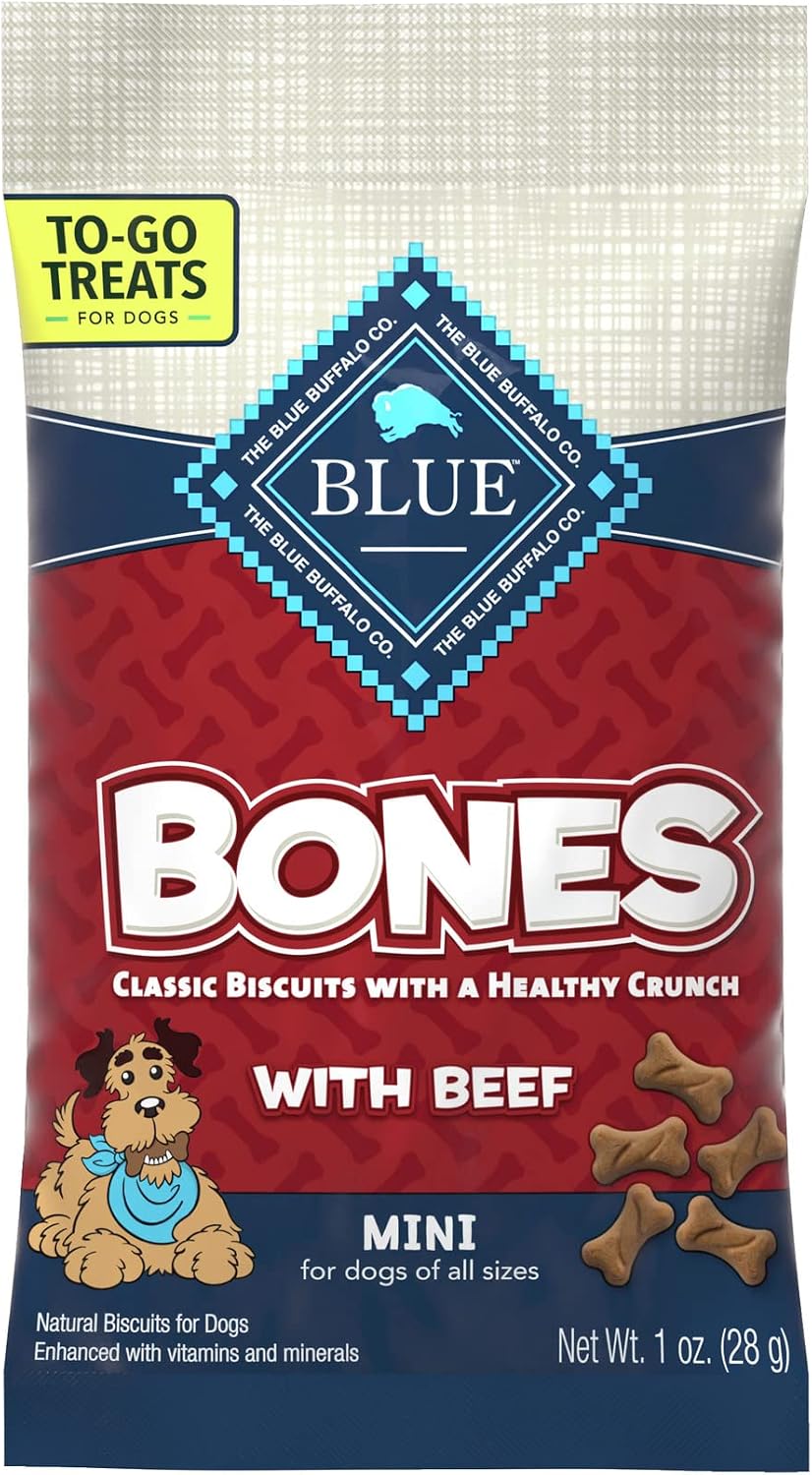 GALLETAS BLUE BUFFALO BONES NATURAL CRUNCHY PARA PERROS MINI SABOR CARNE DE RES PACK 12 BOLSAS 1OZ - 3