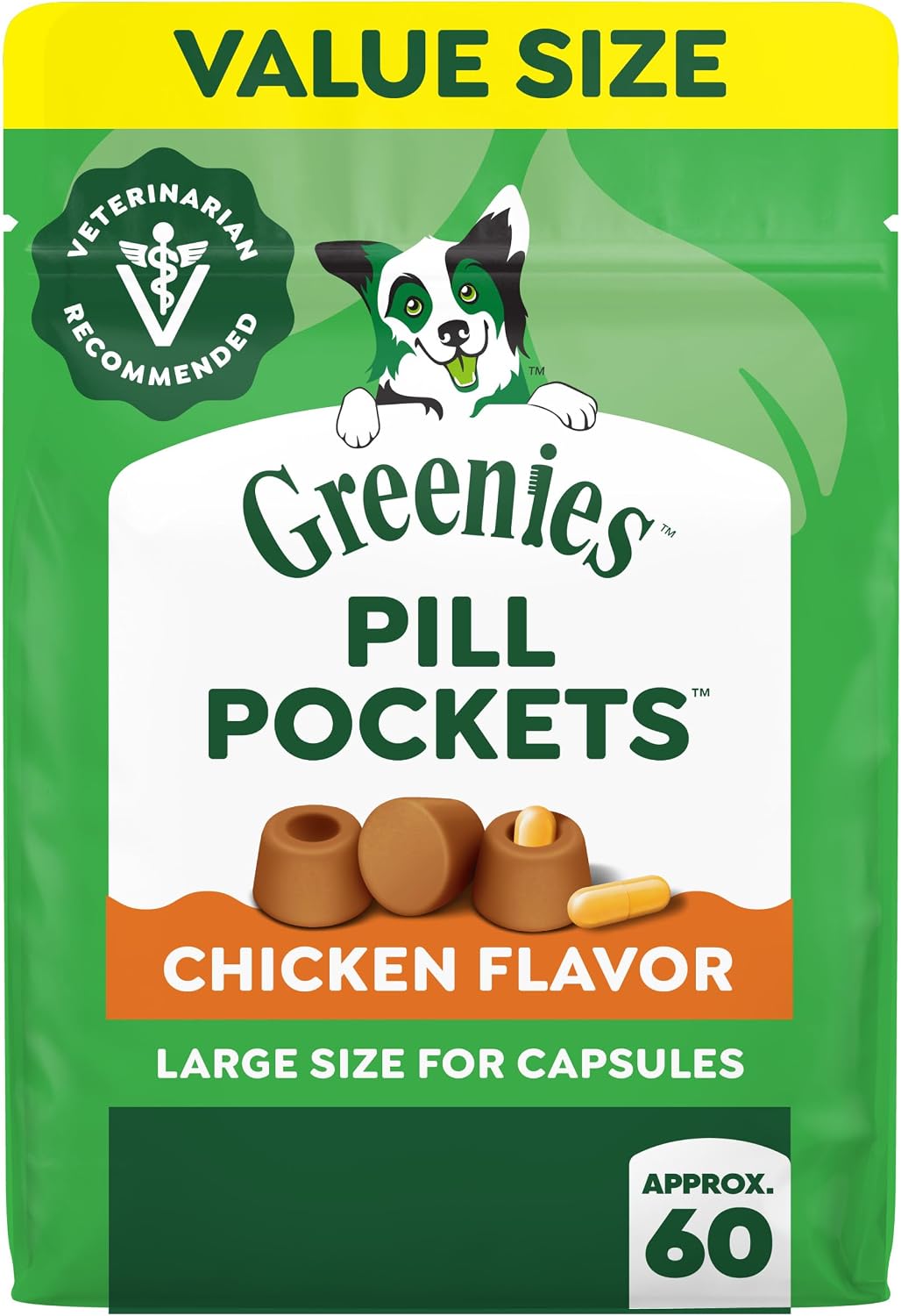 GREENIES PILL POCKETS TAMAÑO GRANDE PARA PERROS, SABOR POLLO, 15.8 OZ - 1