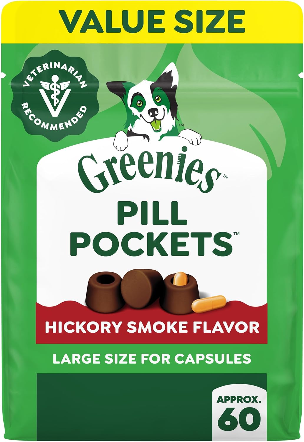 GREENIES PILL POCKETS TAMAÑO GRANDE PARA PERROS, SABOR HICKORY SMOKE, 15.8 OZ - 1