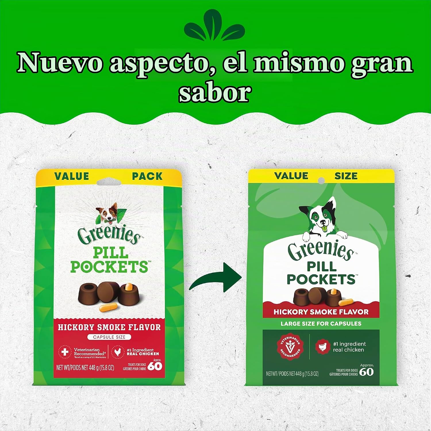 GREENIES PILL POCKETS TAMAÑO GRANDE PARA PERROS, SABOR HICKORY SMOKE, 15.8 OZ - 2