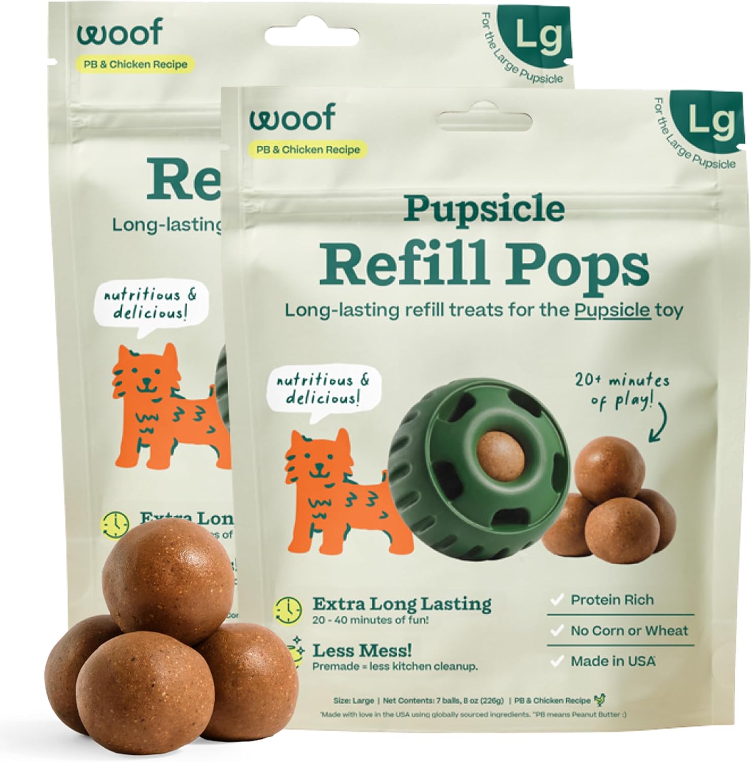 SNACKS WOOF PUPSICLE CHICKEN REFILL POPS PARA PERROS GRANDES, 7 UNIDADES, 2 PACKS - 1