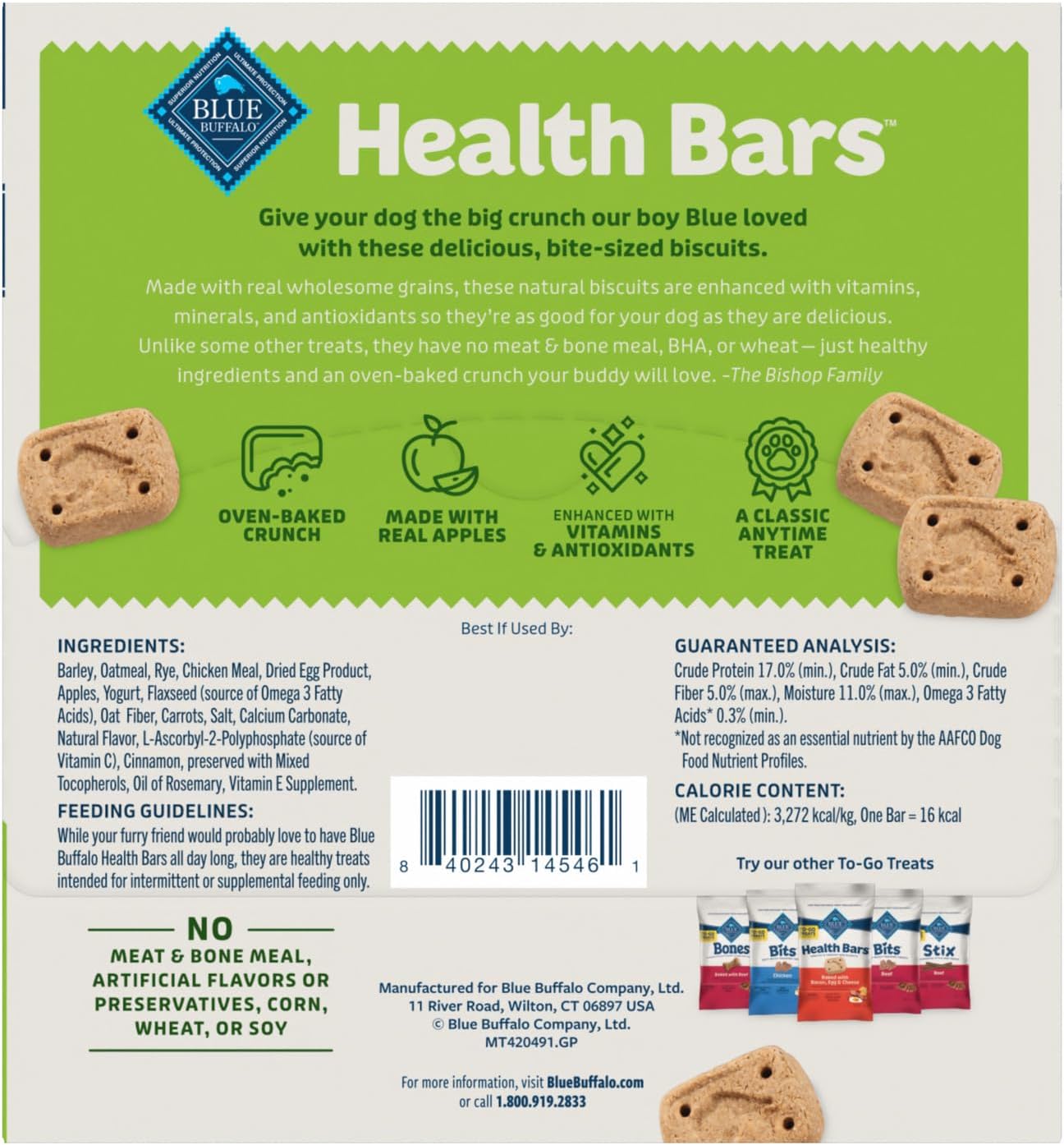 GALLETAS BLUE BUFFALO HEALTH BARS MINI MANZANA Y YOGUR PARA PERROS 12 BOLSAS DE 1 OZ - 3
