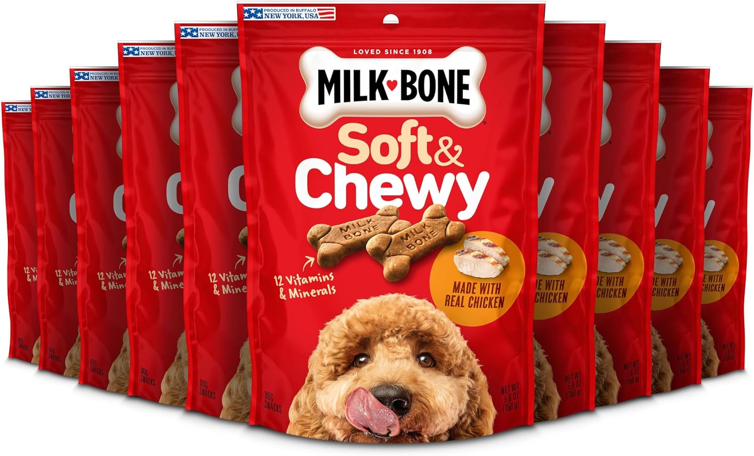 SNACKS MILK-BONE SOFT Y CHEWY PARA PERROS CON POLLO REAL, 10 SOBRES DE 5.6 OZ - 1