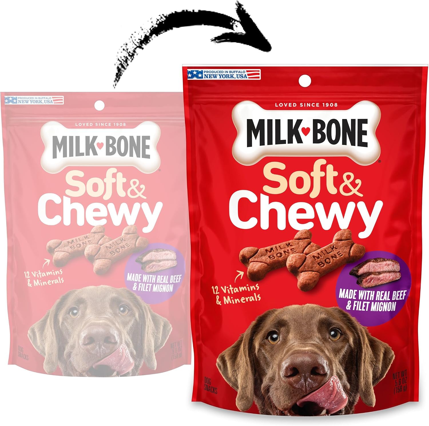 MILK-BONE SOFT Y CHEWY PREMIOS PARA PERROS CON CARNE DE RES Y FILETE MIGNON, 10 BOLSAS - 2
