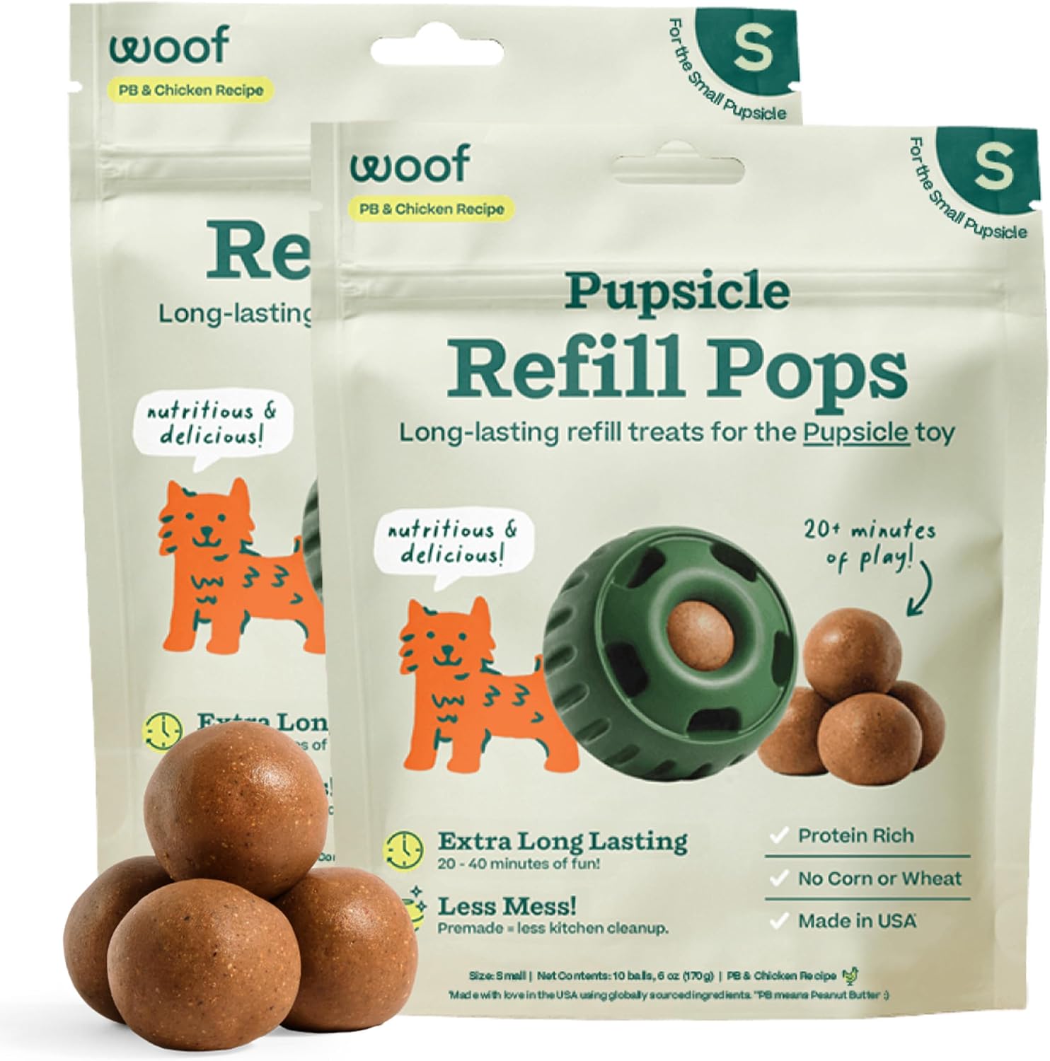 SNACKS WOOF PUPSICLE CHICKEN REFILL POPS PARA PERROS PEQUEÑOS, 10 UNIDADES, 2 PAQUETES - 1