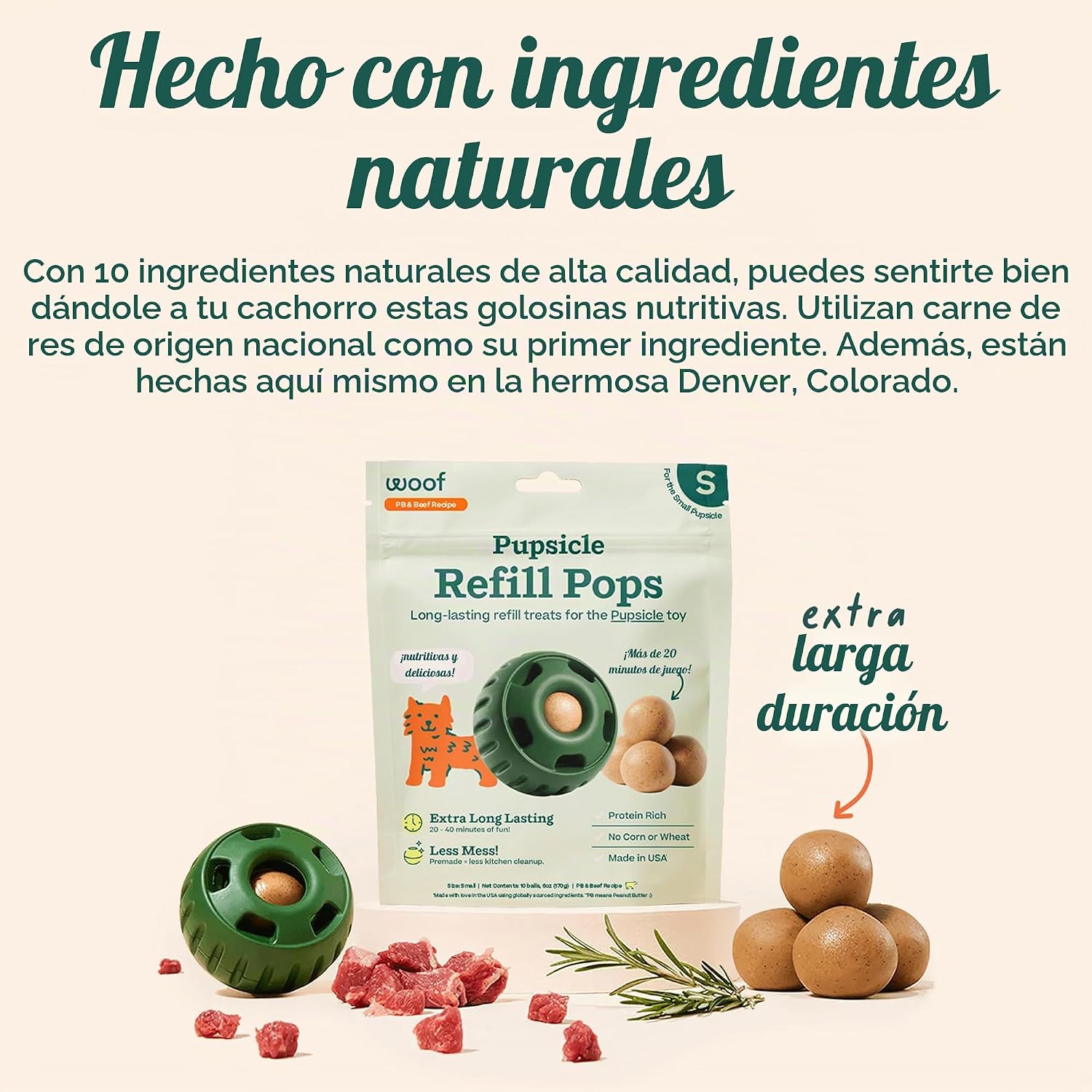 SNACKS WOOF PUPSICLE REFILL POPS MANTEQUILLA DE MANÍ Y CARNE PARA PERROS PEQUEÑOS 10 UNIDADES - 4