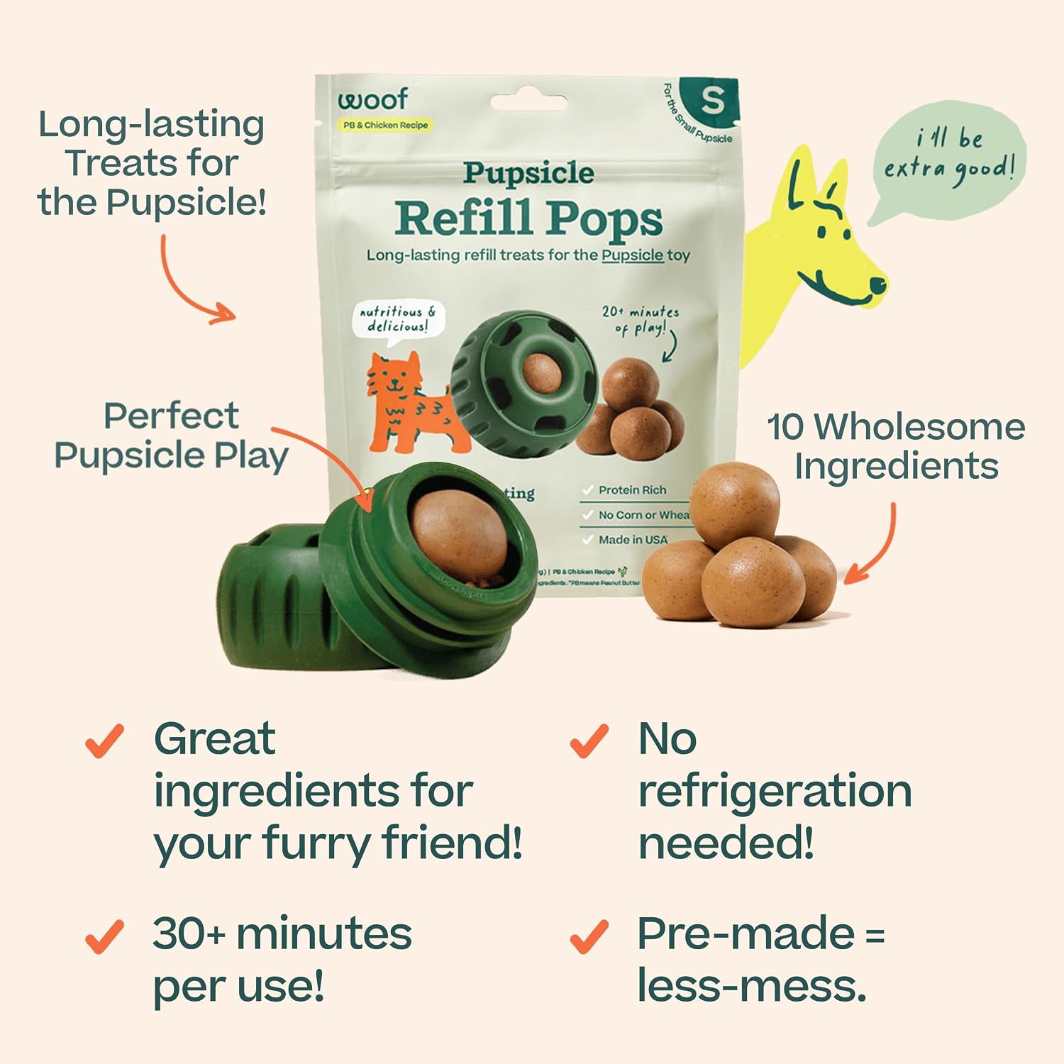WOOF PUPSICLE CHICKEN REFILL POPS PREMIOS PARA PERROS PEQUEÑOS 10 UNIDADES 3 PACK - 3