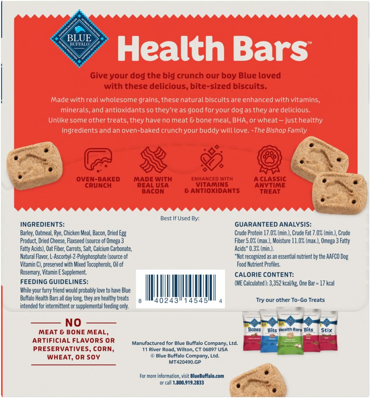 GALLETAS PARA PERROS BLUE BUFFALO HEALTH BARS BACON HUEVO Y QUESO MINI 12 UNIDADES - 2