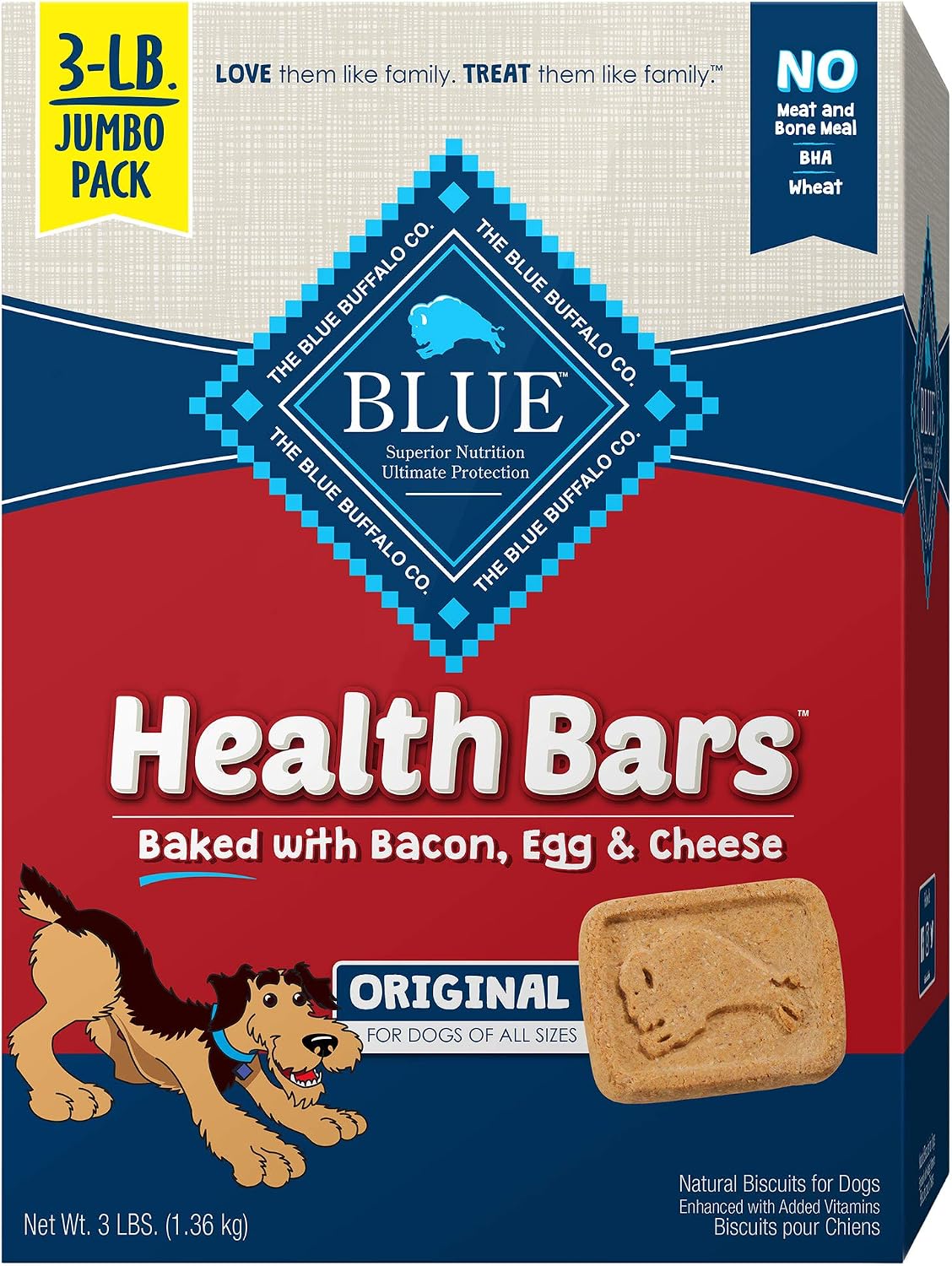 GALLETAS PARA PERROS BLUE BUFFALO HEALTH BARS BACON, HUEVO Y QUESO 48 OZ - 1