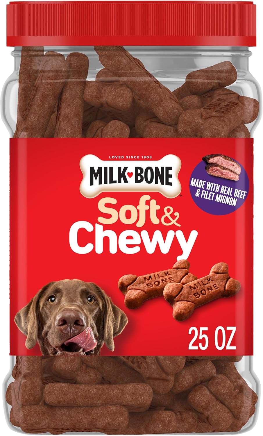 SNACKS PARA PERROS MILK-BONE SOFT Y CHEWY SABOR CARNE Y FILETE, 25 OZ - 1