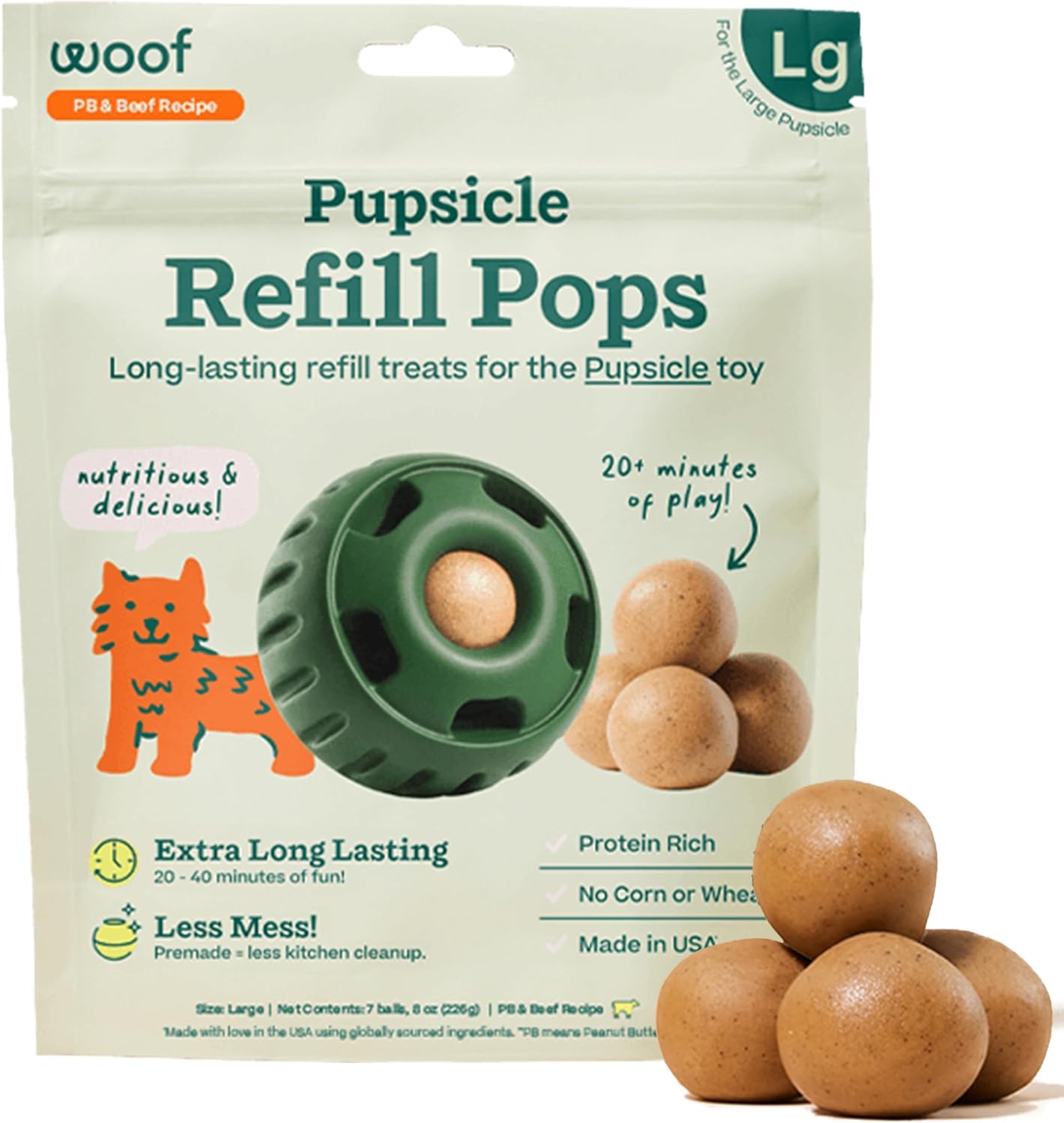 WOOF PUPSICLE PEANUT BUTTER Y BEEF REFILL POPS PREMIOS PARA PERROS TALLA GRANDE 7 UNIDADES - 1