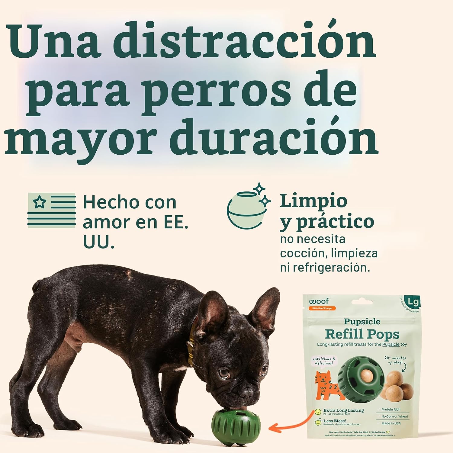 WOOF PUPSICLE PEANUT BUTTER Y BEEF REFILL POPS PREMIOS PARA PERROS TALLA GRANDE 7 UNIDADES - 2