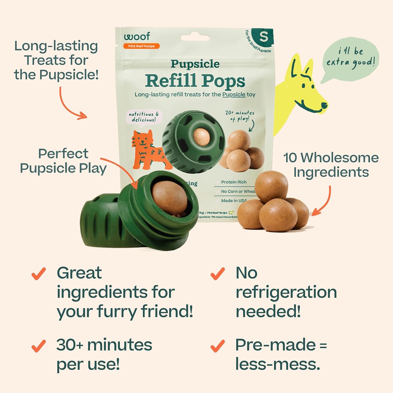 WOOF PUPSICLE PEANUT BUTTER Y BEEF REFILL POPS PREMIOS PARA PERROS PEQUEÑOS 3 PACK - 3
