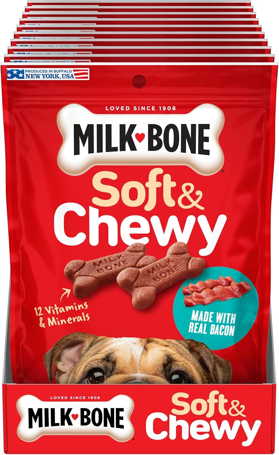 MILK-BONE SOFT Y CHEWY DOG TREATS CON BACON REAL, 10 POUCHES - 4
