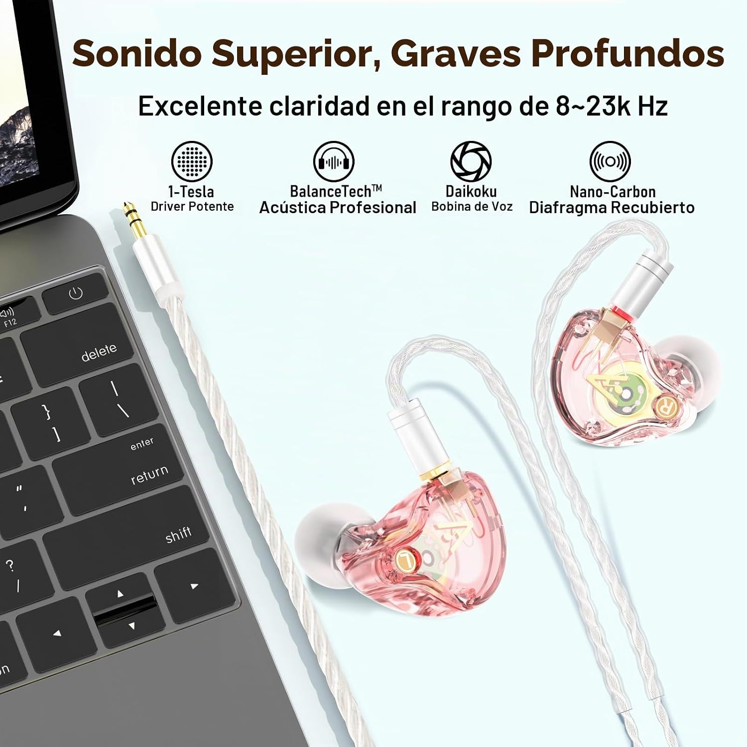 AUDÍFONOS IN-EAR AUDIOVANCE VIBES 202 HIFI CON CABLE PLATEADO - 3