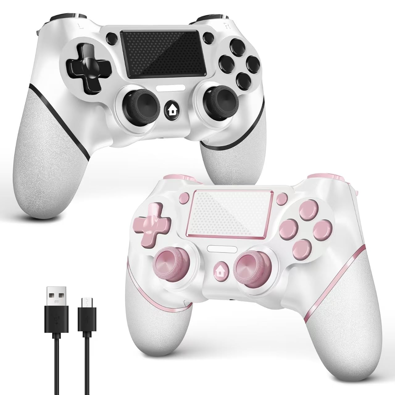 CONTROL INALÁMBRICO ACEGAMER 2 PACK PARA PS4 ROSA Y BLANCO - 1