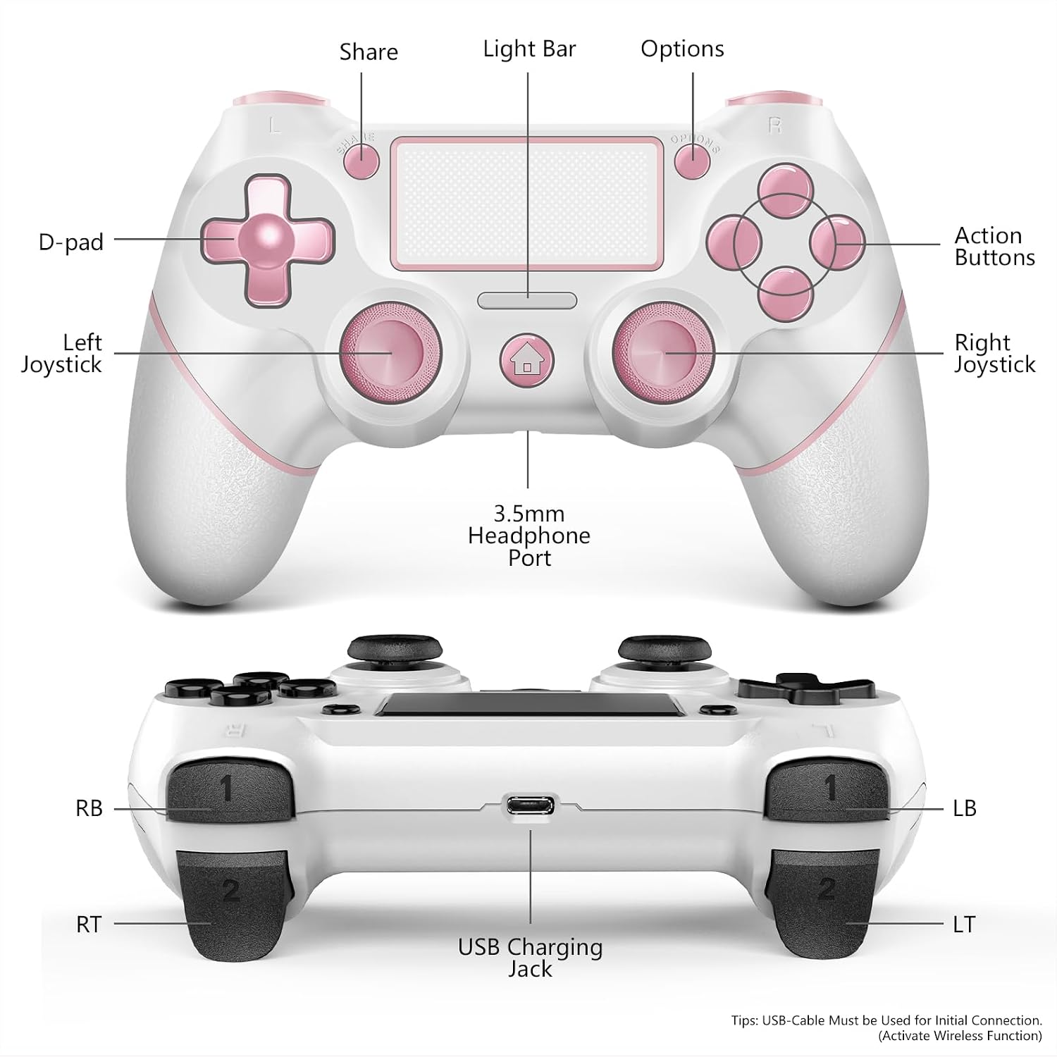 CONTROL INALÁMBRICO ACEGAMER 2 PACK PARA PS4 ROSA Y BLANCO - 2