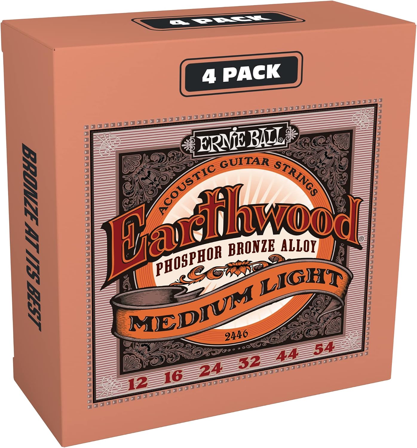 JUEGO DE CUERDAS ERNIE BALL EARTHWOOD MEDIUM LIGHT PHOSPHOR BRONZE PARA GUITARRA ACÚSTICA 4 PACKS CALIBRE 12-54 - 1