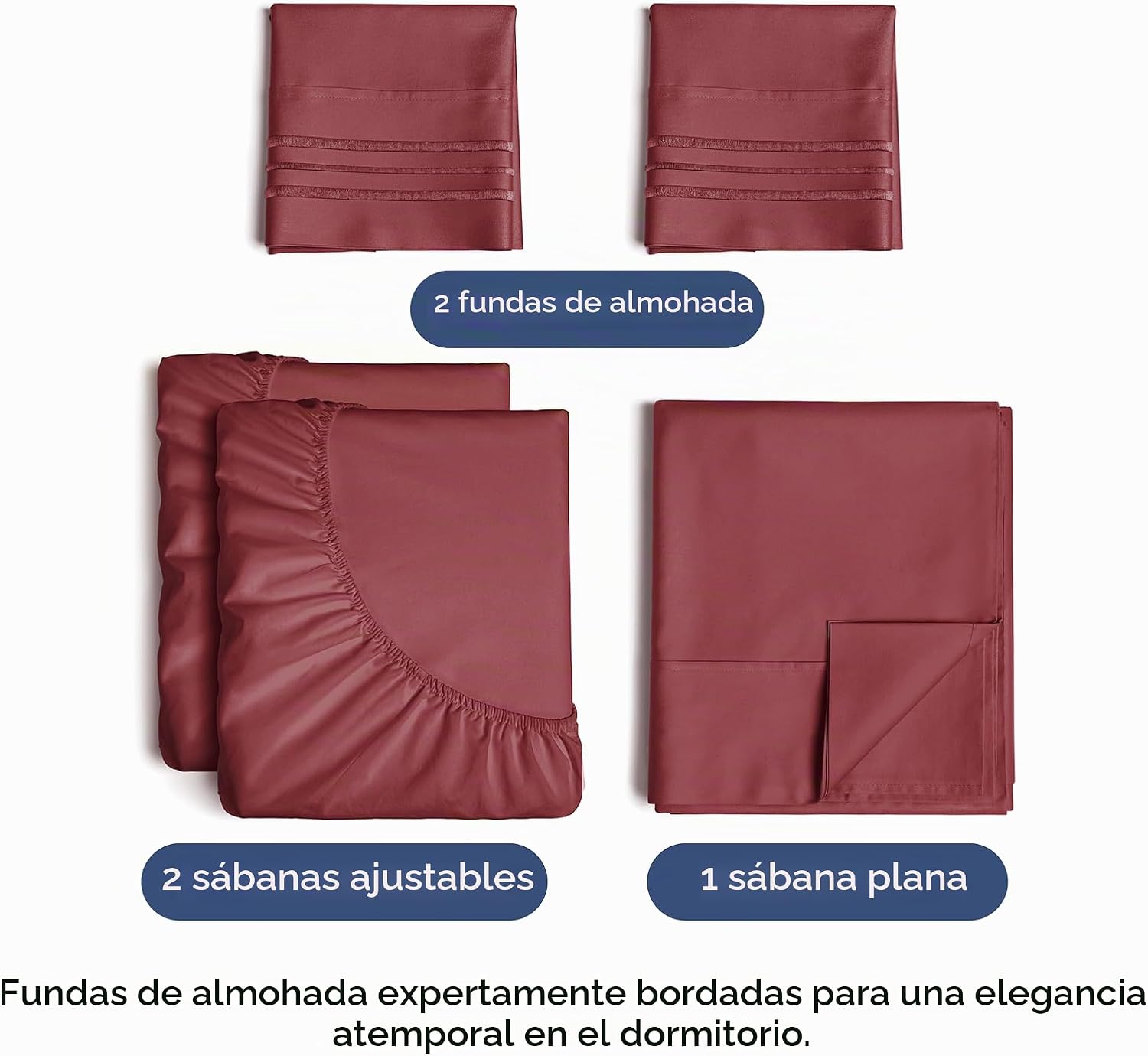 JUEGO DE SÁBANAS SPLIT KING 5 PIEZAS MICROFIBRA BURDEO - 2