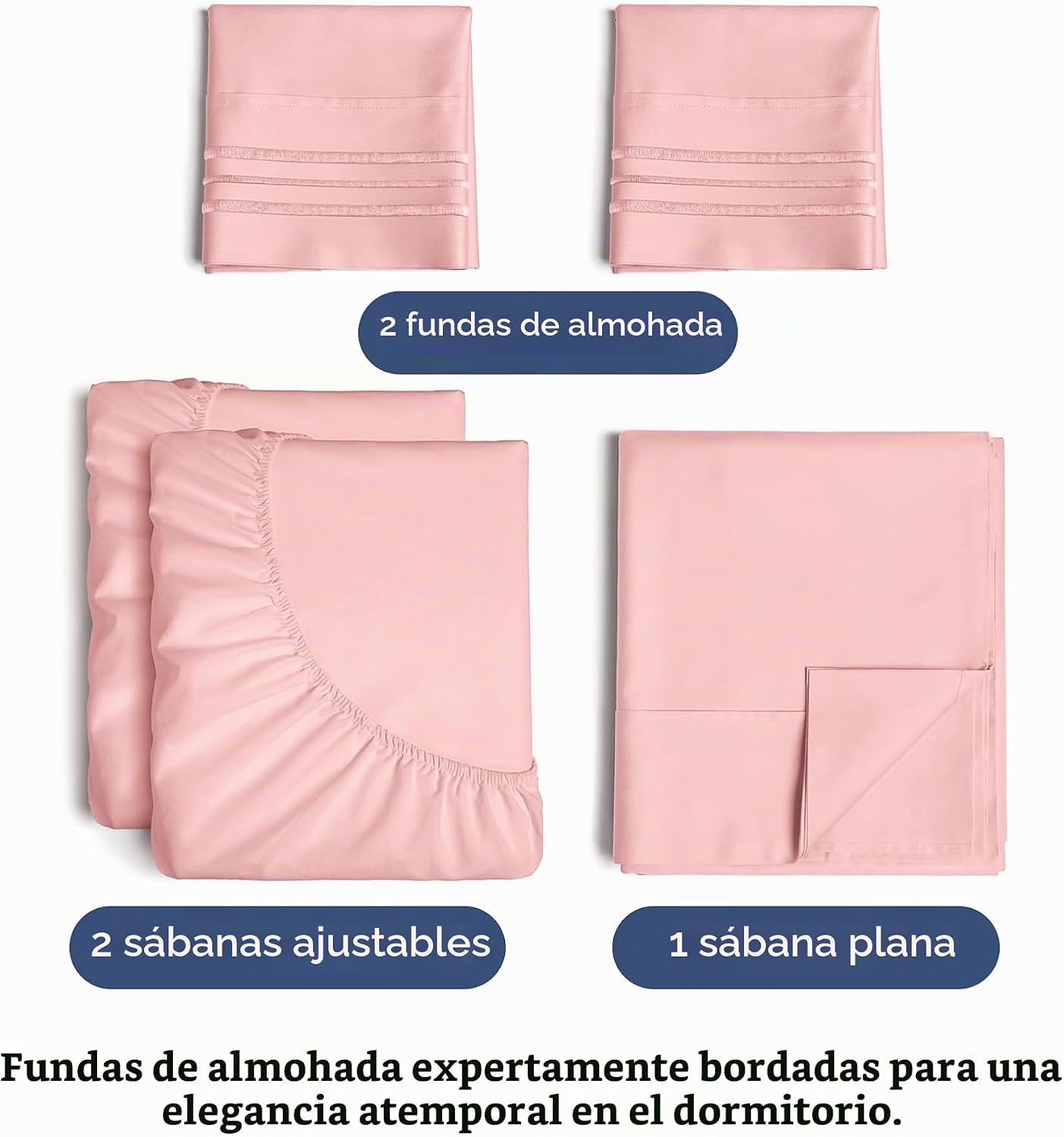 JUEGO DE SÁBANAS SPLIT KING 5 PIEZAS CGK UNLIMITED ROSA BEBÉ - 2
