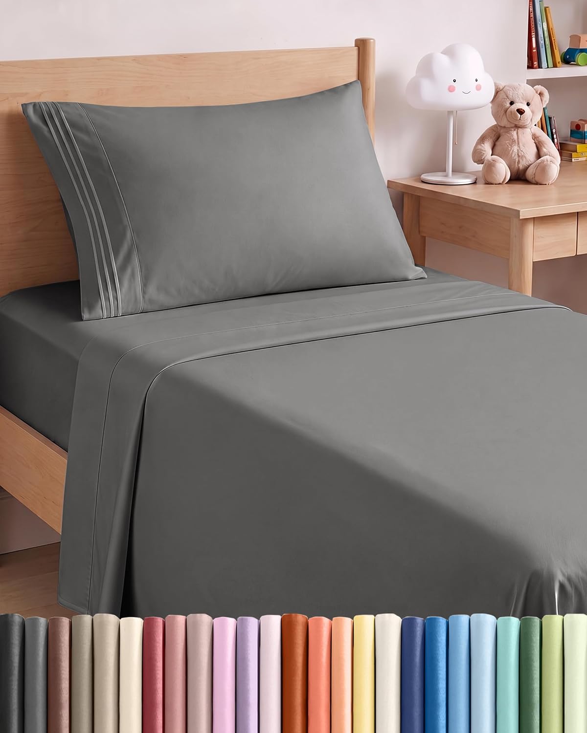 JUEGO DE SÁBANAS TWIN CGK UNLIMITED MICROFIBRA GRIS OSCURO 3 PIEZAS - 1