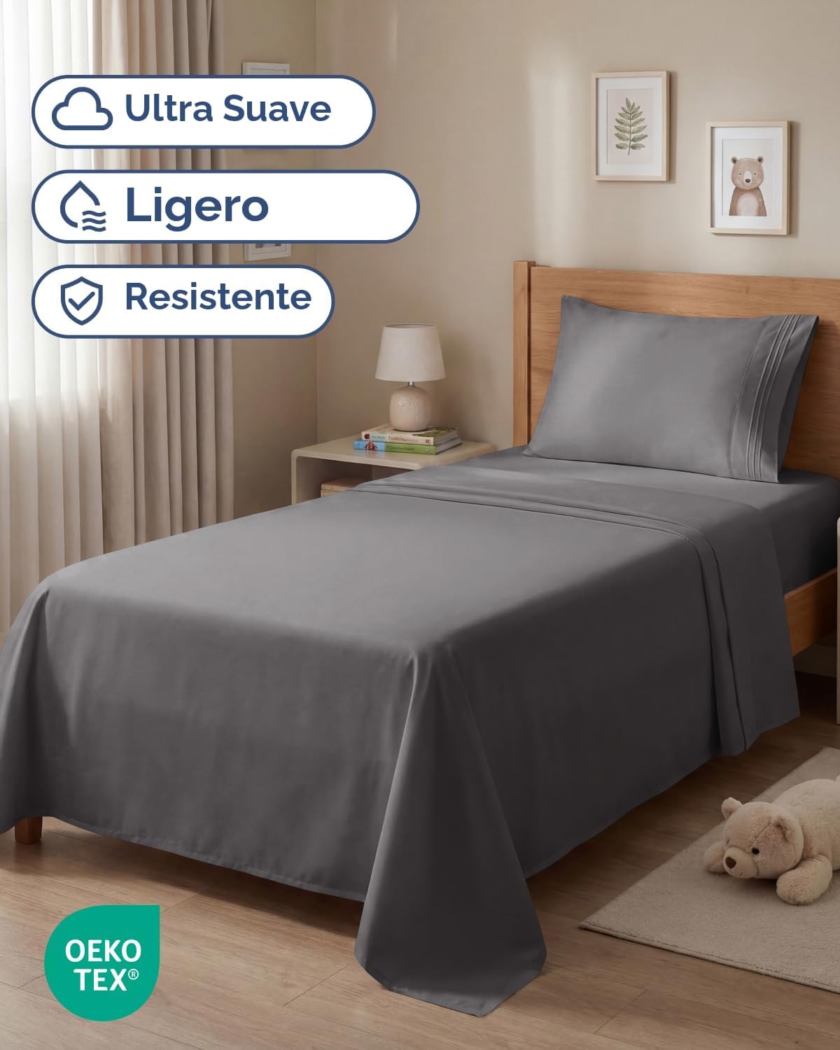 JUEGO DE SÁBANAS TWIN CGK UNLIMITED MICROFIBRA GRIS OSCURO 3 PIEZAS - 2