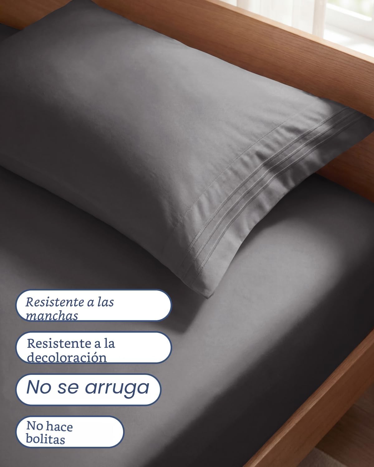 JUEGO DE SÁBANAS TWIN CGK UNLIMITED MICROFIBRA GRIS OSCURO 3 PIEZAS - 5