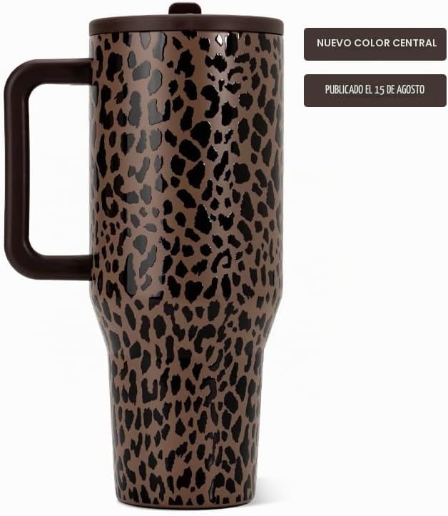 VASO TÉRMICO HYDROJUG TRAVELER 32OZ CON ASA Y POPOTE, BROWN LEOPARD - 2