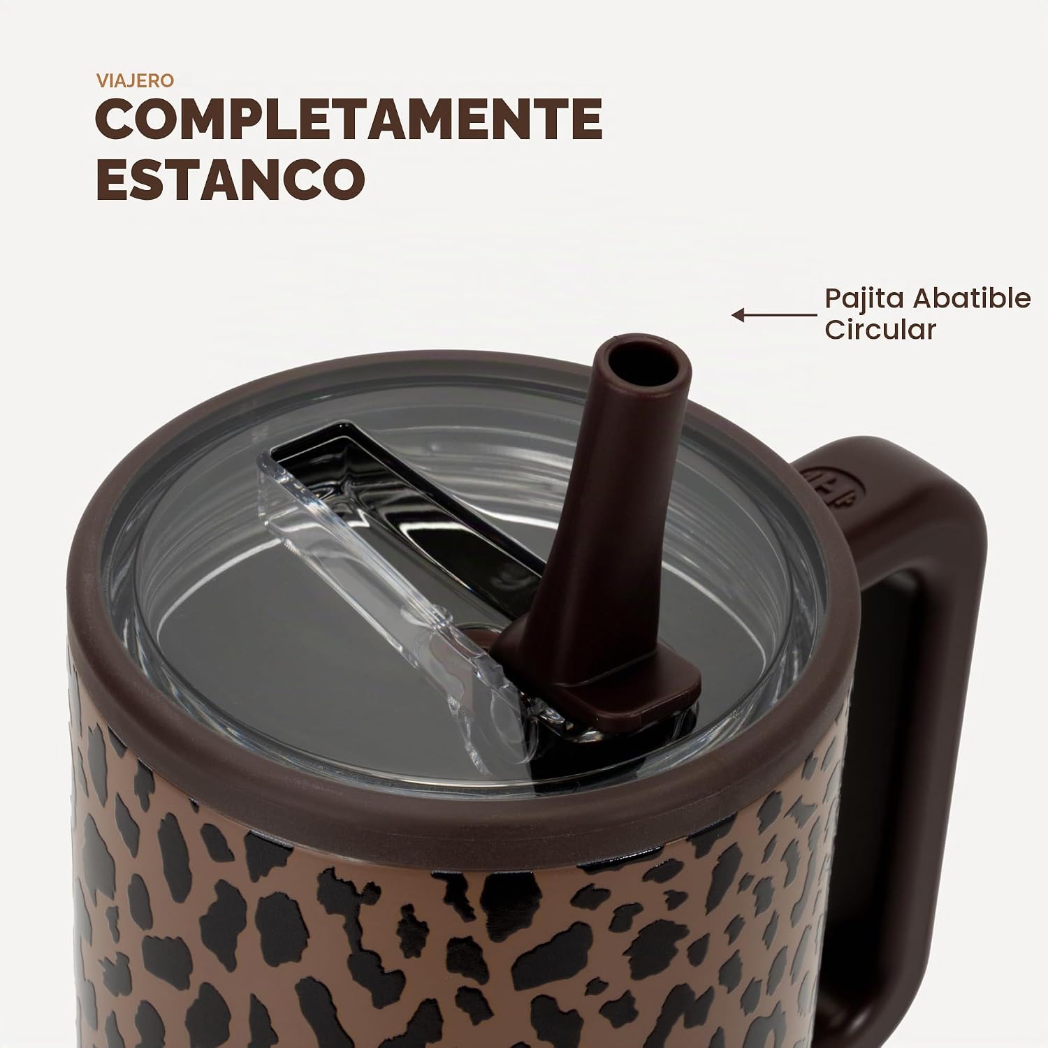 VASO TÉRMICO HYDROJUG TRAVELER 32OZ CON ASA Y POPOTE, BROWN LEOPARD - 3