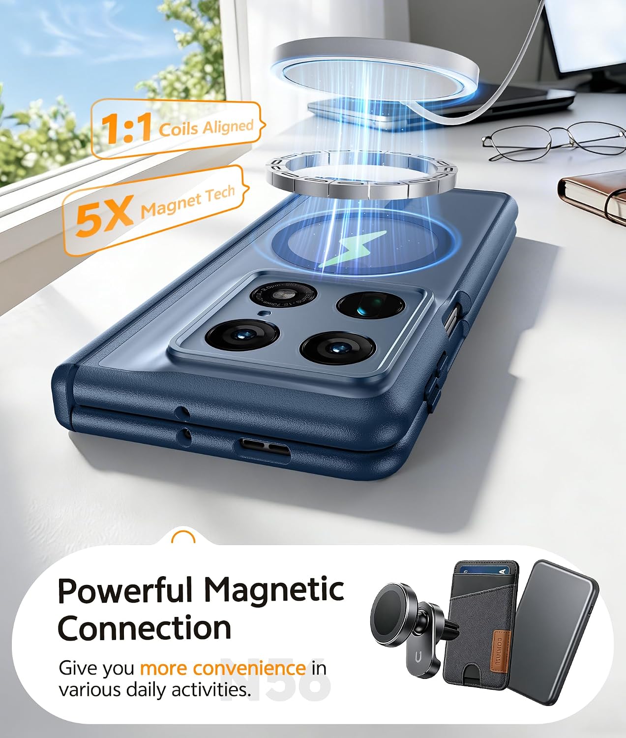 FUNDA PARA MOTOROLA RAZR FOLD CON PROTECCIÓN DE BISAGRA Y CARGA MAGNÉTICA AZUL - 4