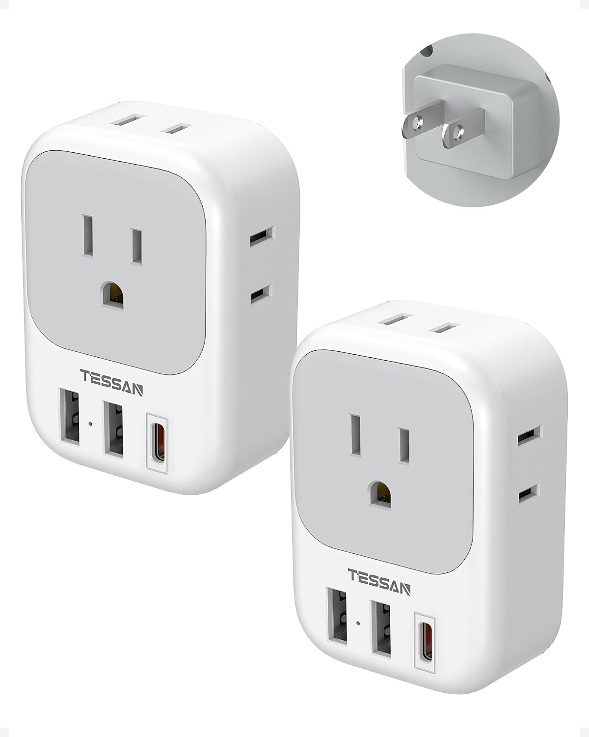 ADAPTADOR DE ENCHUFE TESSAN TIPO A DE 2 A 3 PINES PARA JAPÓN, PACK DE 2 UNIDADES - 1